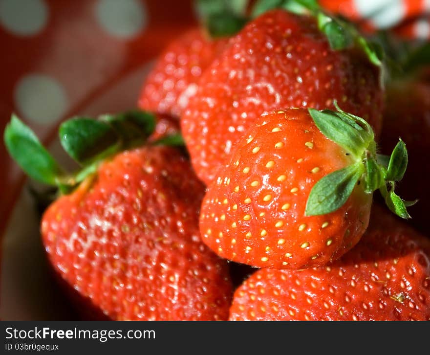 Closeup of bunch of fresh strawberries