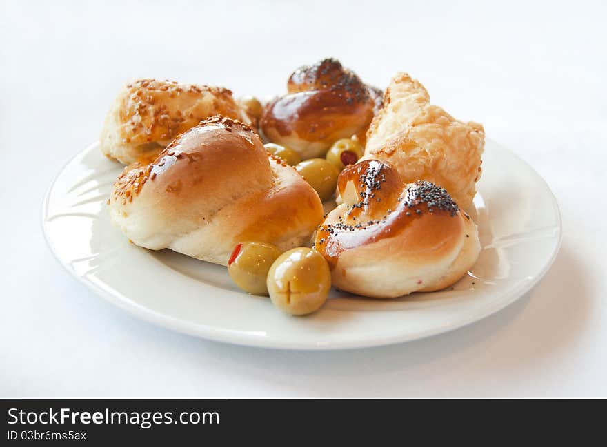 Light lunch with bread and olives