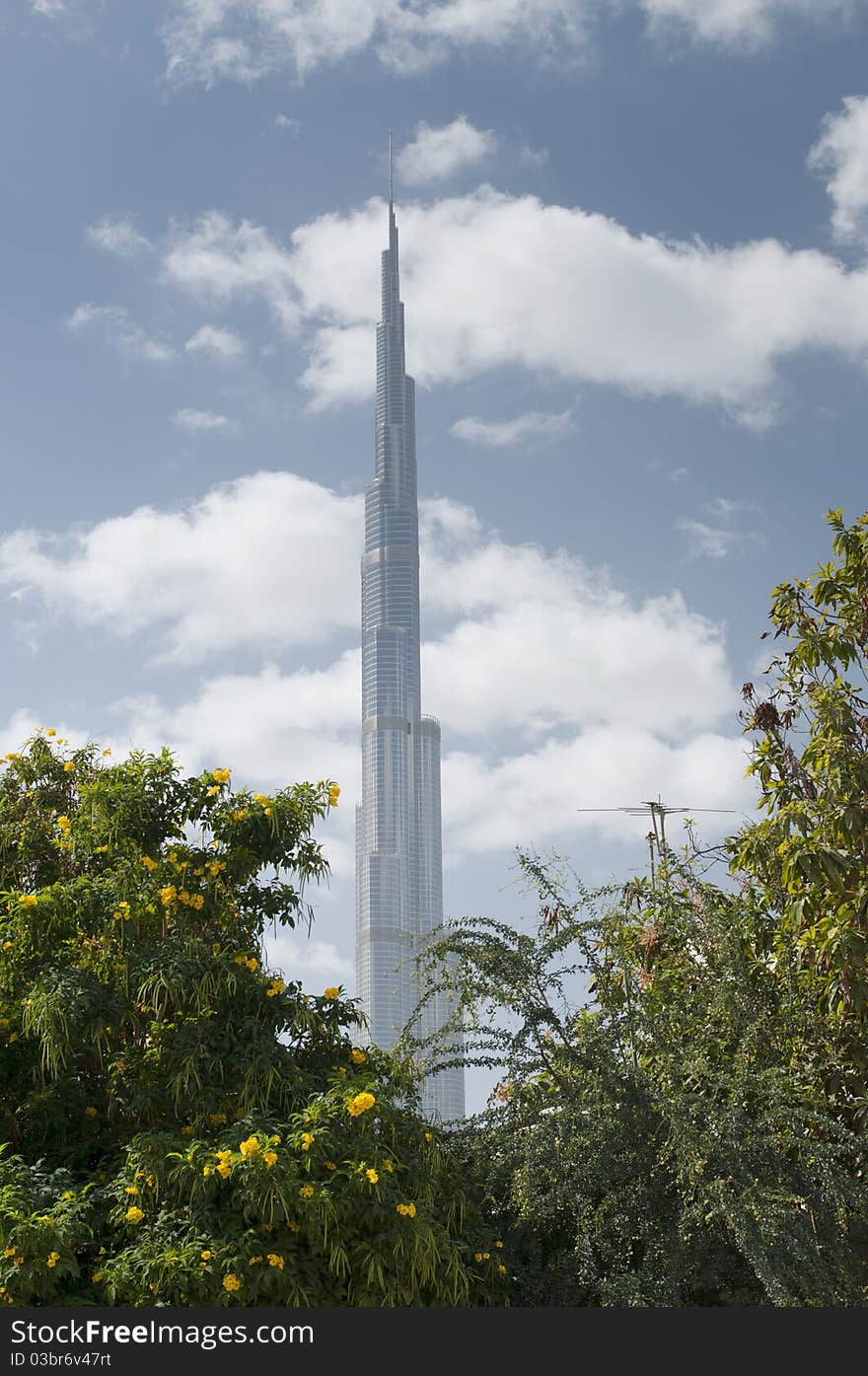 Burj Dubai (Burj Khalifa) in Dubai, UAE. It is the world's tallest skyscraper at 828m.