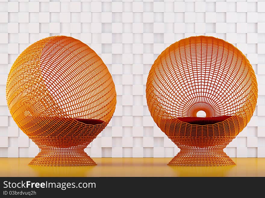 3d render of two relaxing rattan chairs