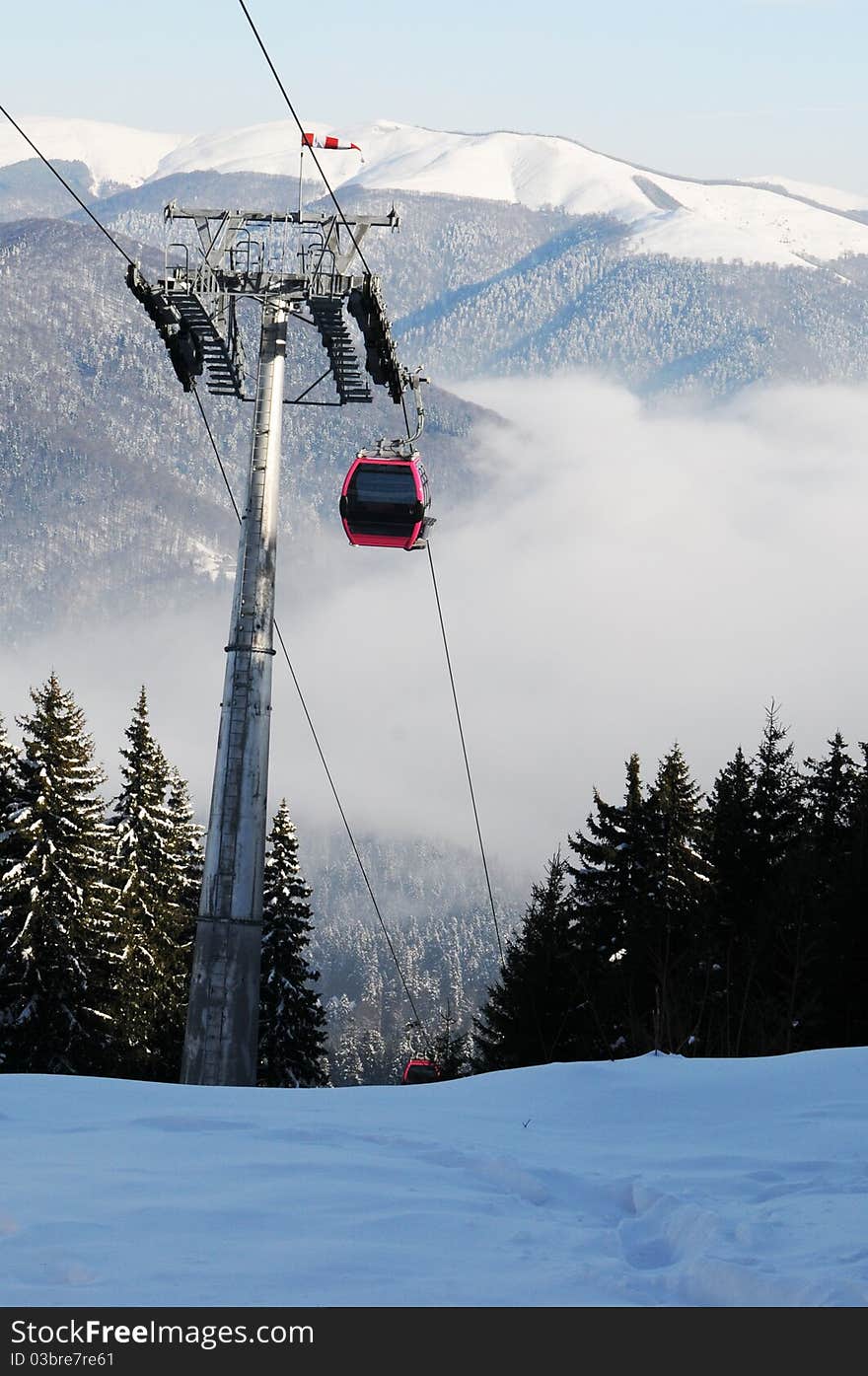 Transportation: cable cabin and post in the mountains