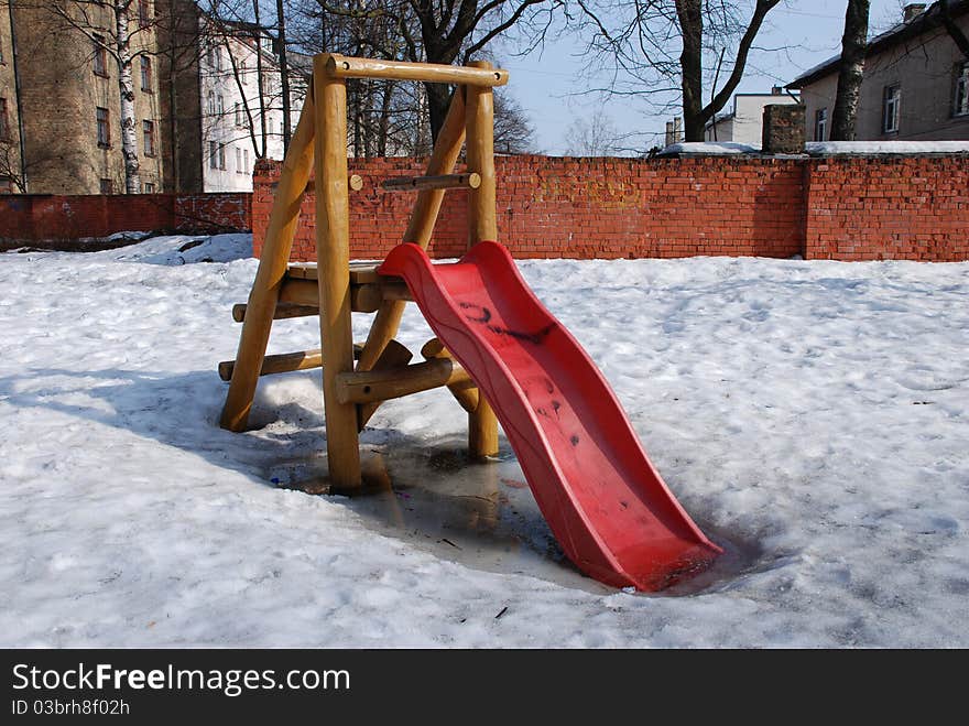 Children's playground on a spring