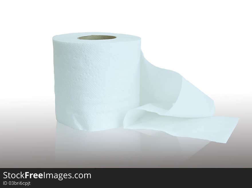 Roll of tissue paper on a white background.