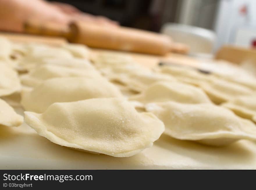 Ukrainian varenyky on a table before cooking. Ukrainian varenyky on a table before cooking