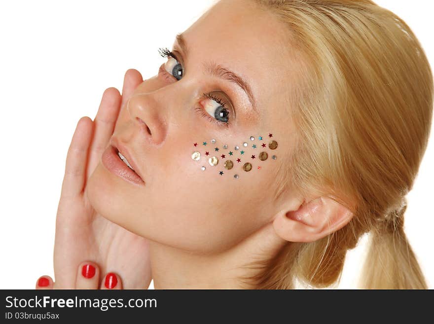 Beautiful Woman With Makeup And Sequins