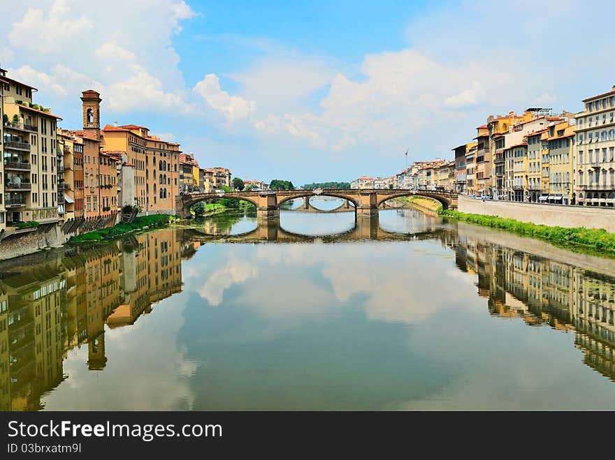 Arno river in Florence of Italy with old bridge