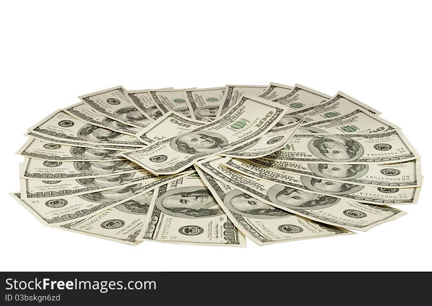 Hundred dollar bills on white background