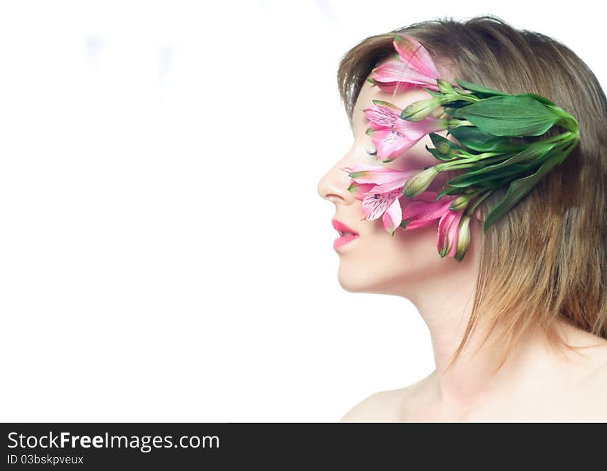 The portrait of women with flower