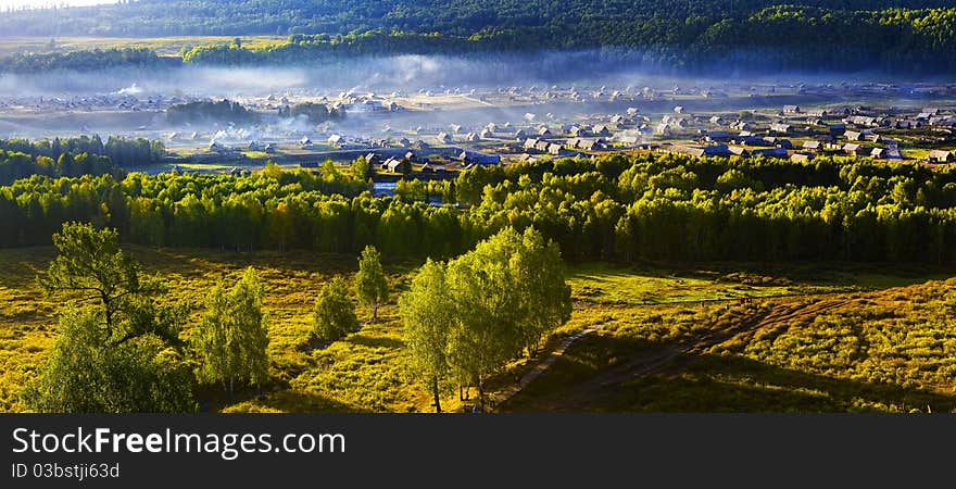 China/Xinjiang: morning ray of Hemu Village-- Beautiful View. China/Xinjiang: morning ray of Hemu Village-- Beautiful View.