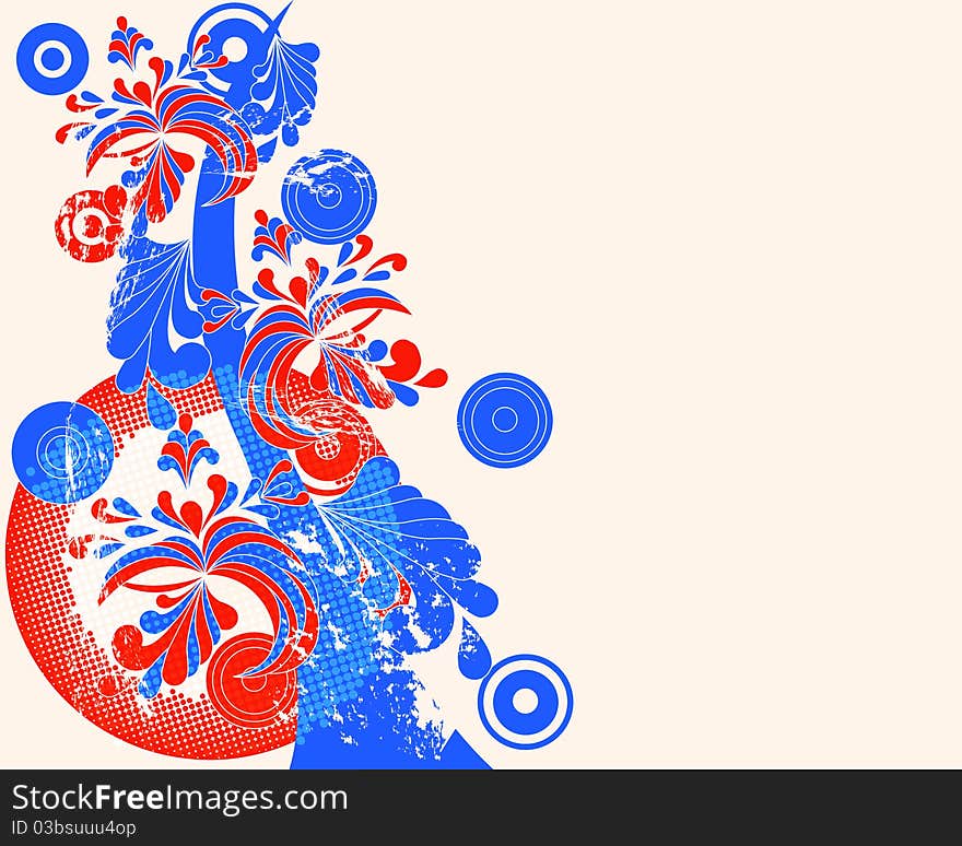 Blue and red floral abstract pattern