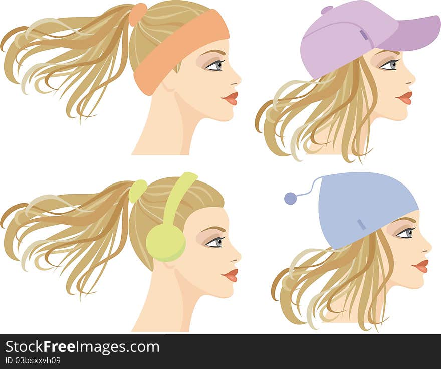 Four girls in different hats