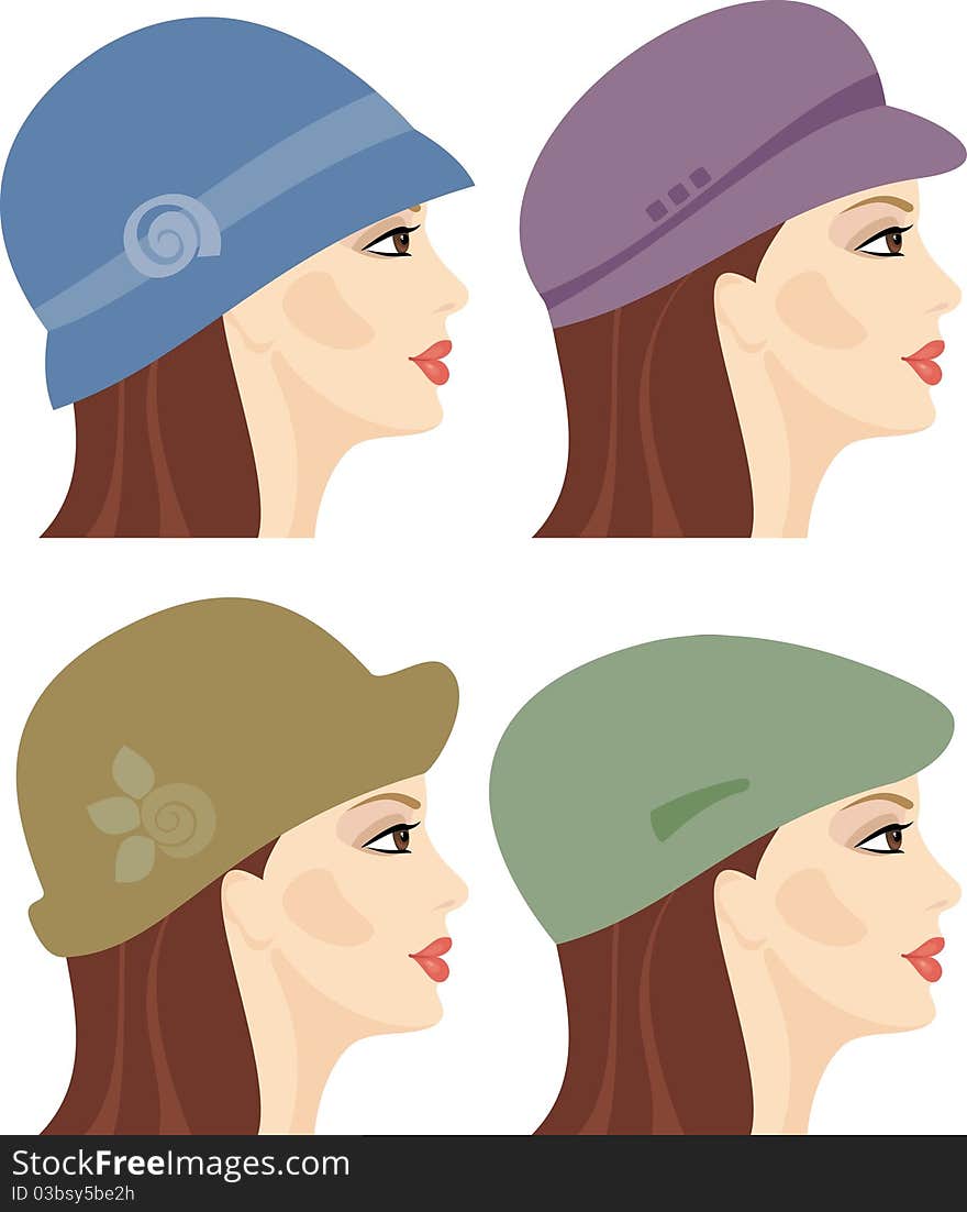 Four women in different hats