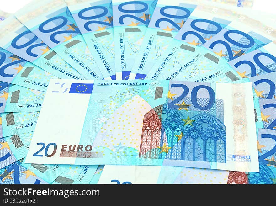 Banknotes in the 20 euro isolated on white background