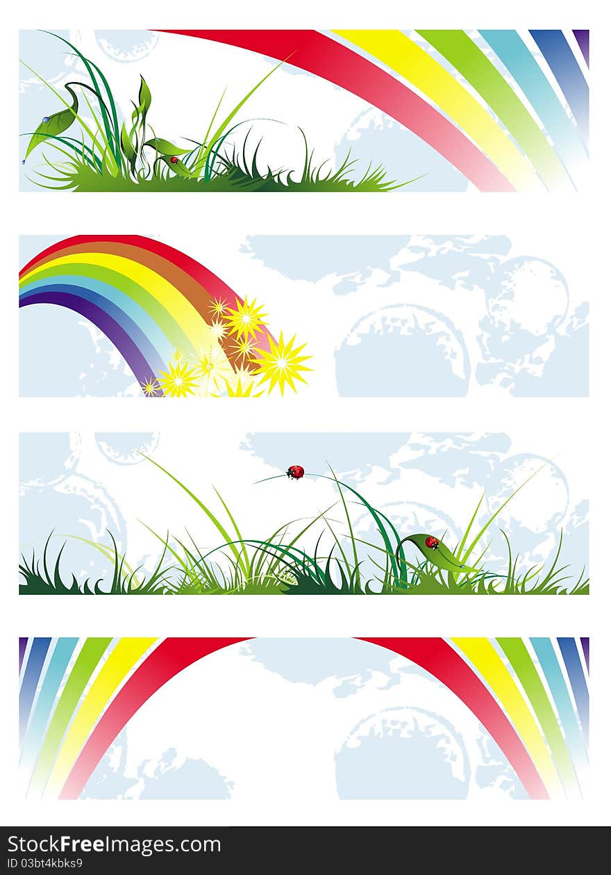 Set Of Summer Natural Banners With Rainbow