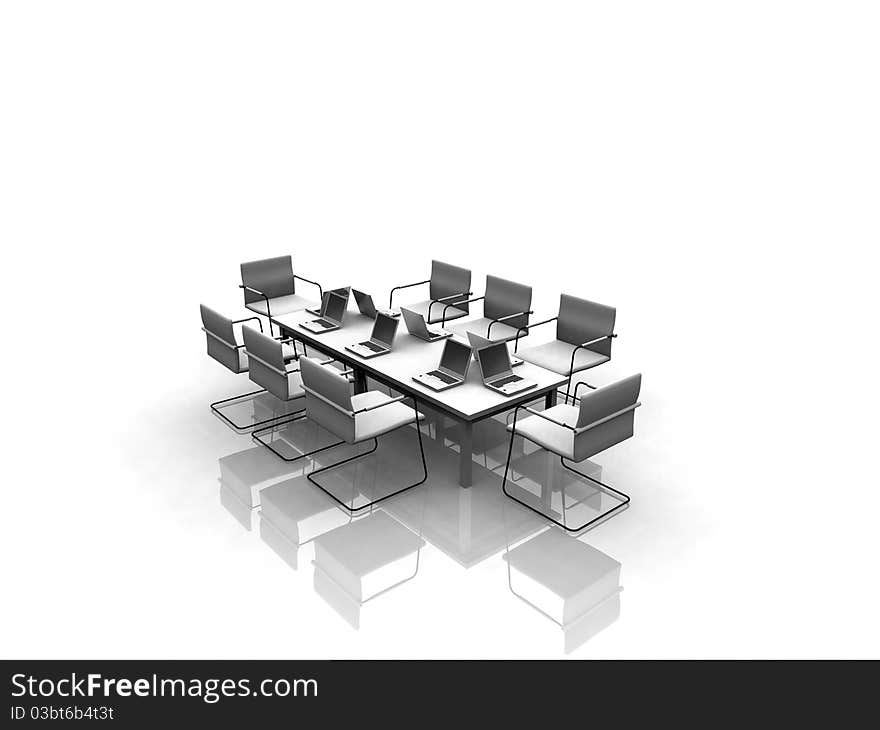 A 3D representation of a meeting room