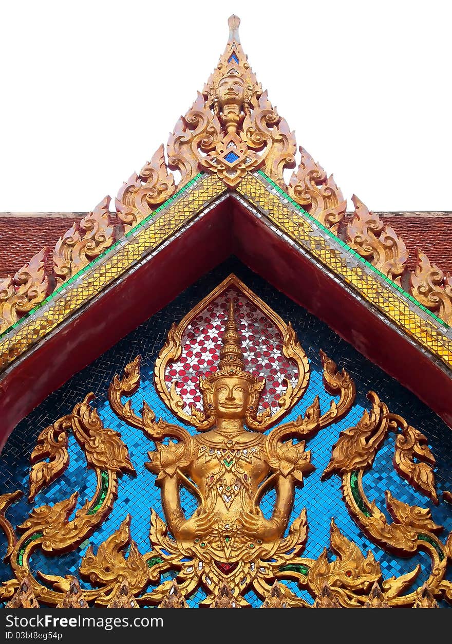 The Roof Gable and Deva Statue on Temple for Buddhist in thailand. The Roof Gable and Deva Statue on Temple for Buddhist in thailand