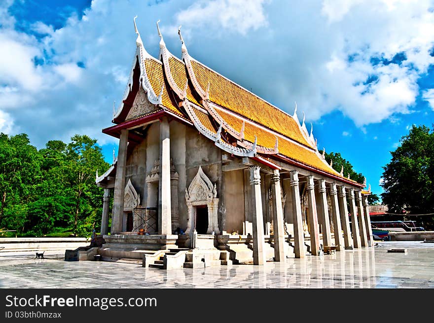 The Temple on blue background