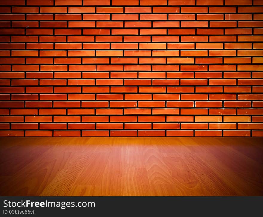 Old interior with brick wall, vintage background