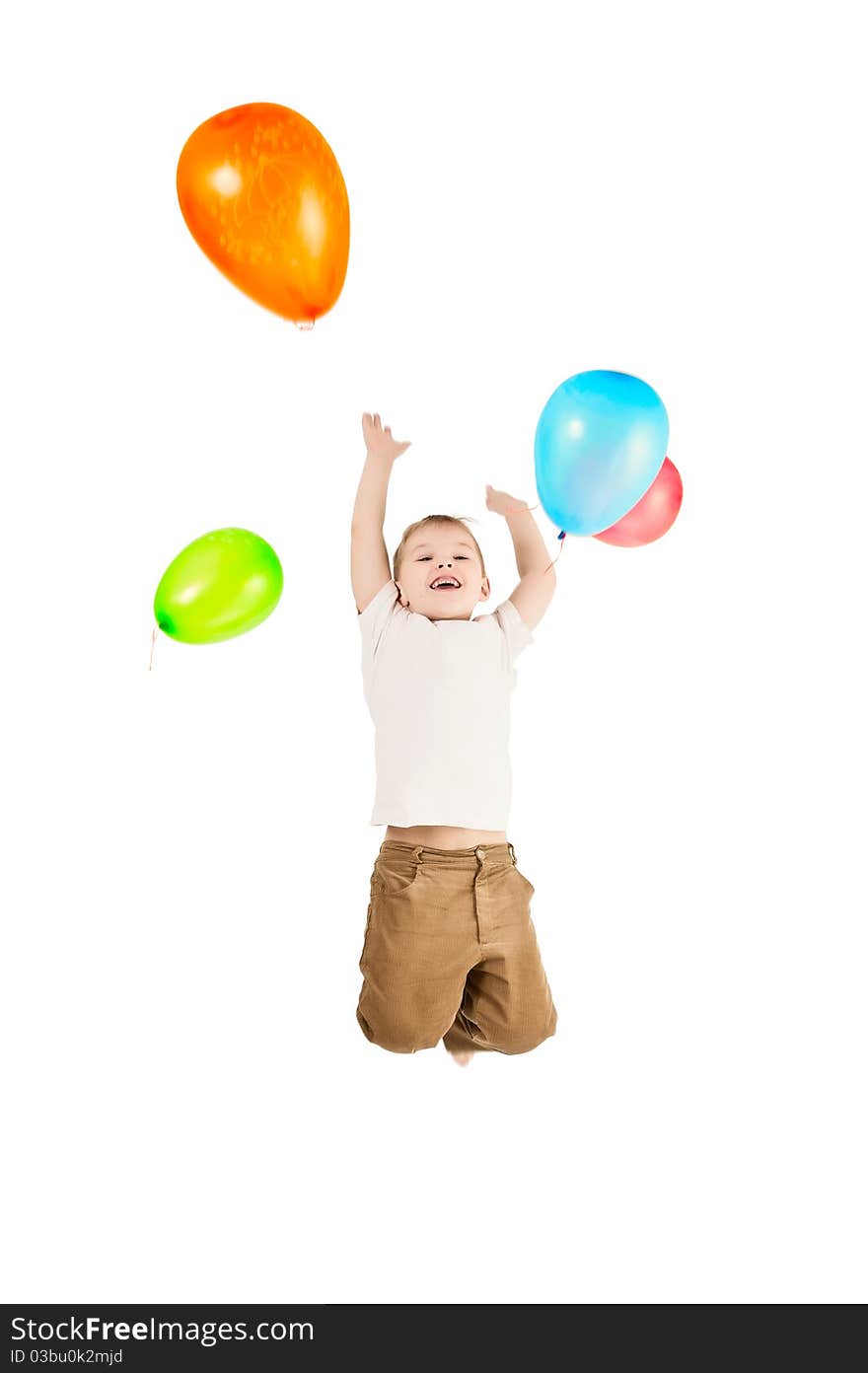 This photograph shows a boy and the balloons