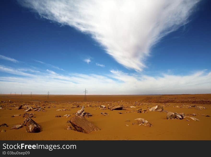 Road in blue sky, crossing the desert in Libya. Road in blue sky, crossing the desert in Libya