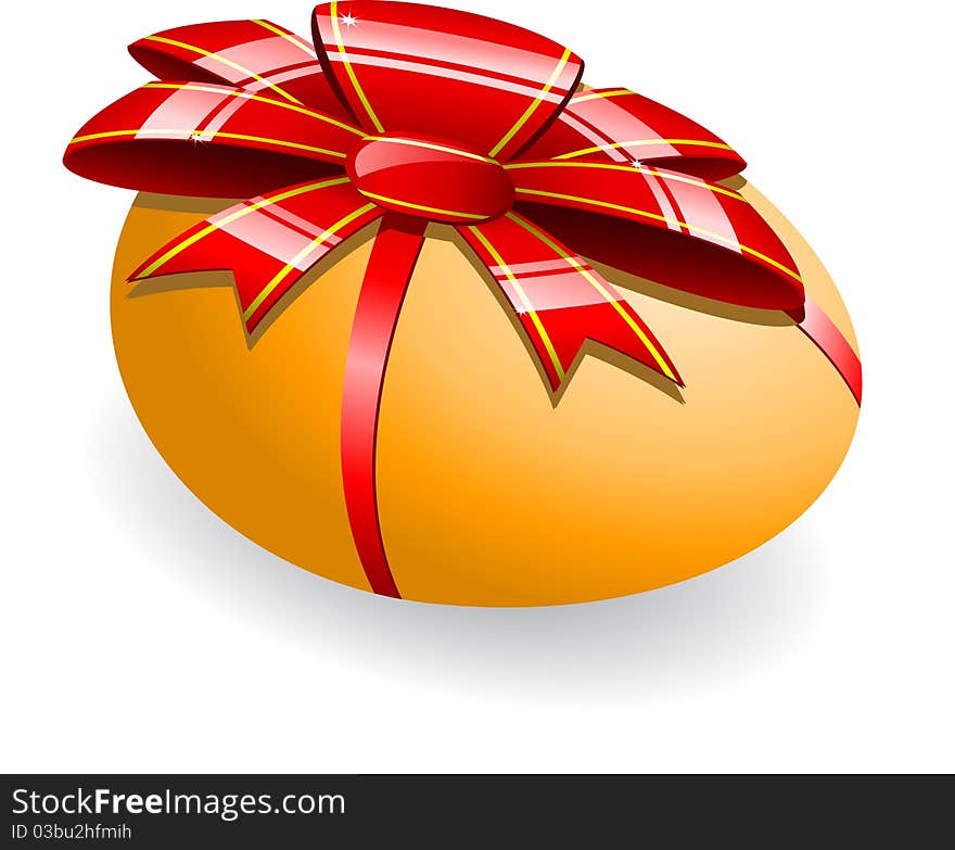 Big orange easter egg with ribbon and red bow. Big orange easter egg with ribbon and red bow