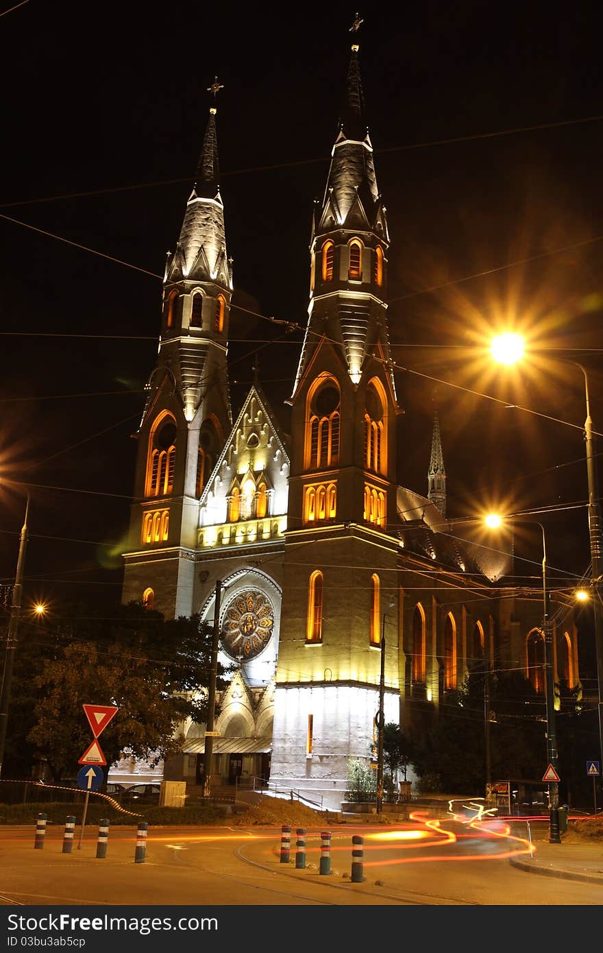 Beautiful church at night in Timisoara, Romania