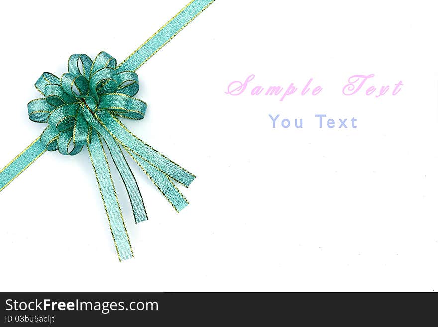 Beautiful blue and gold bow on white background