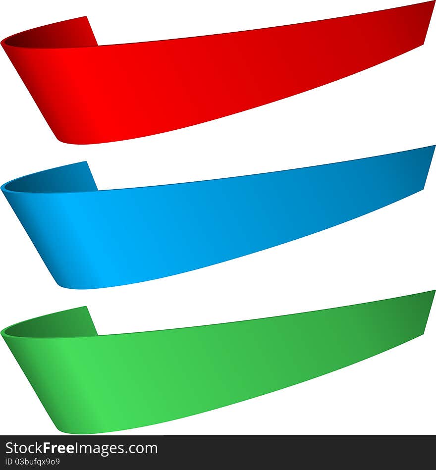 Three ribbon different colors with place for text. Three ribbon different colors with place for text