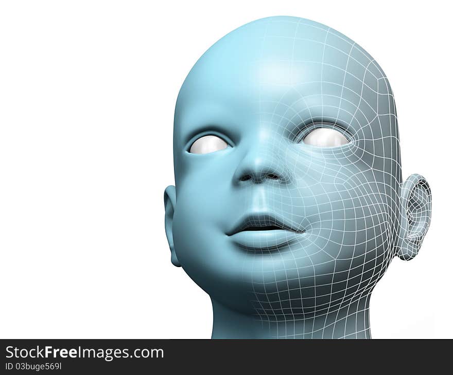 Very high resolution 3d rendering of a baby face in digital style. Very high resolution 3d rendering of a baby face in digital style.