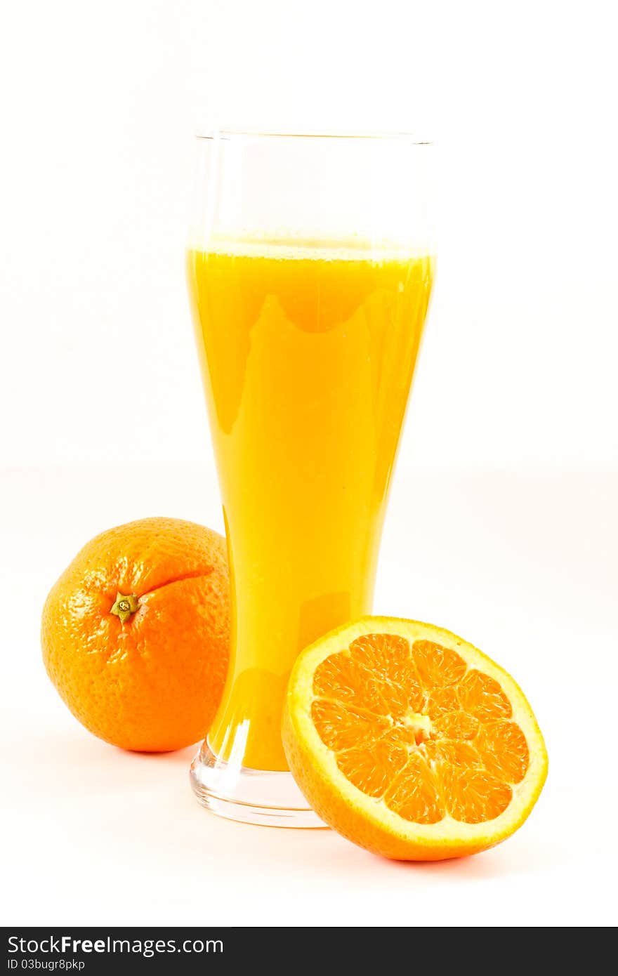 Fresh orange juice isolated on a white background