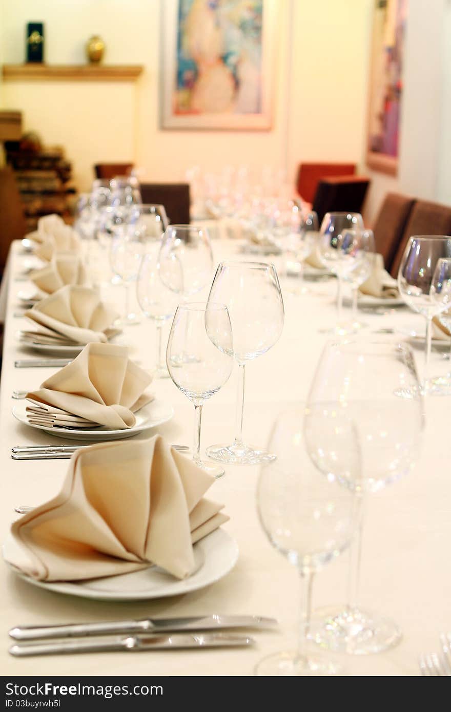 Banquet table with restaurant serving