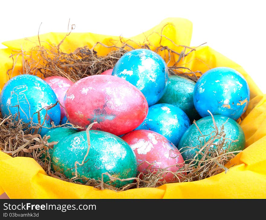 Colored Easter eggs, isolated on a white background