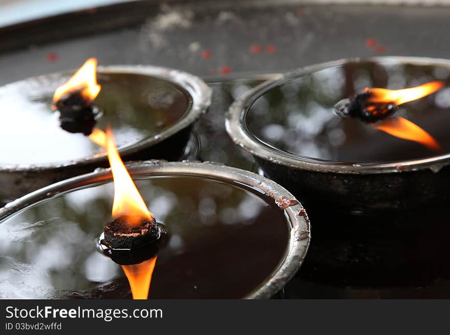 Thai temple oil lamps for Buddhism to light the cradle. Thailand