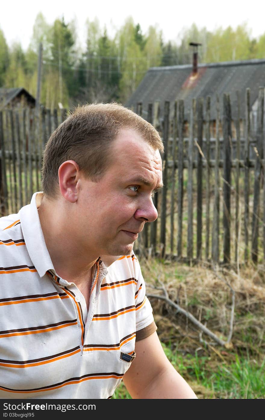 Man in the village. Portrait in Profile