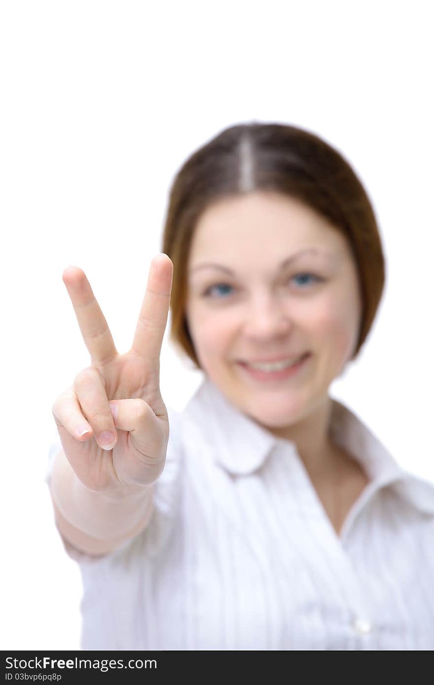 Young woman on the white background