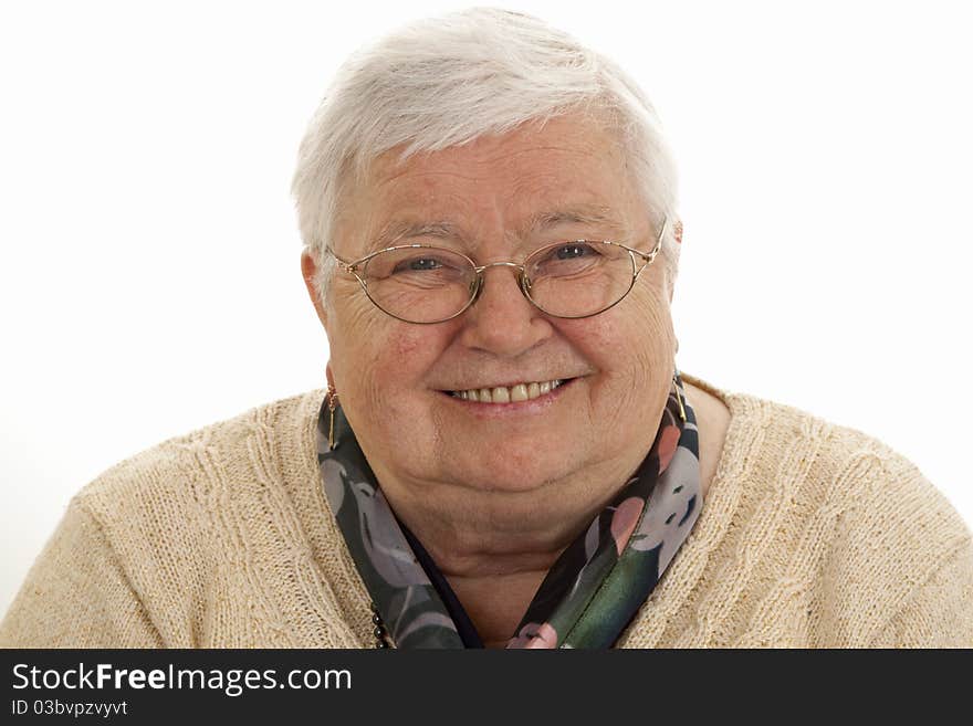 Senior female portrait on white background. Senior female portrait on white background.