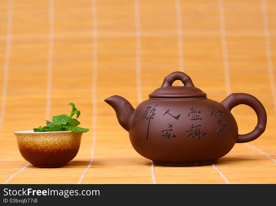 Mint tea on china background