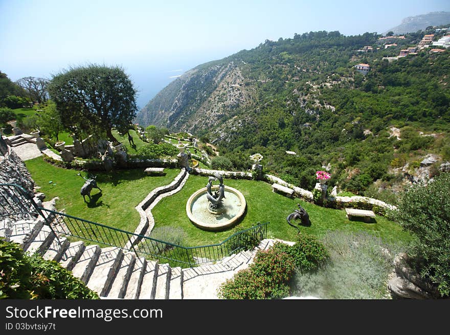 Outdoor green park trees in mountains