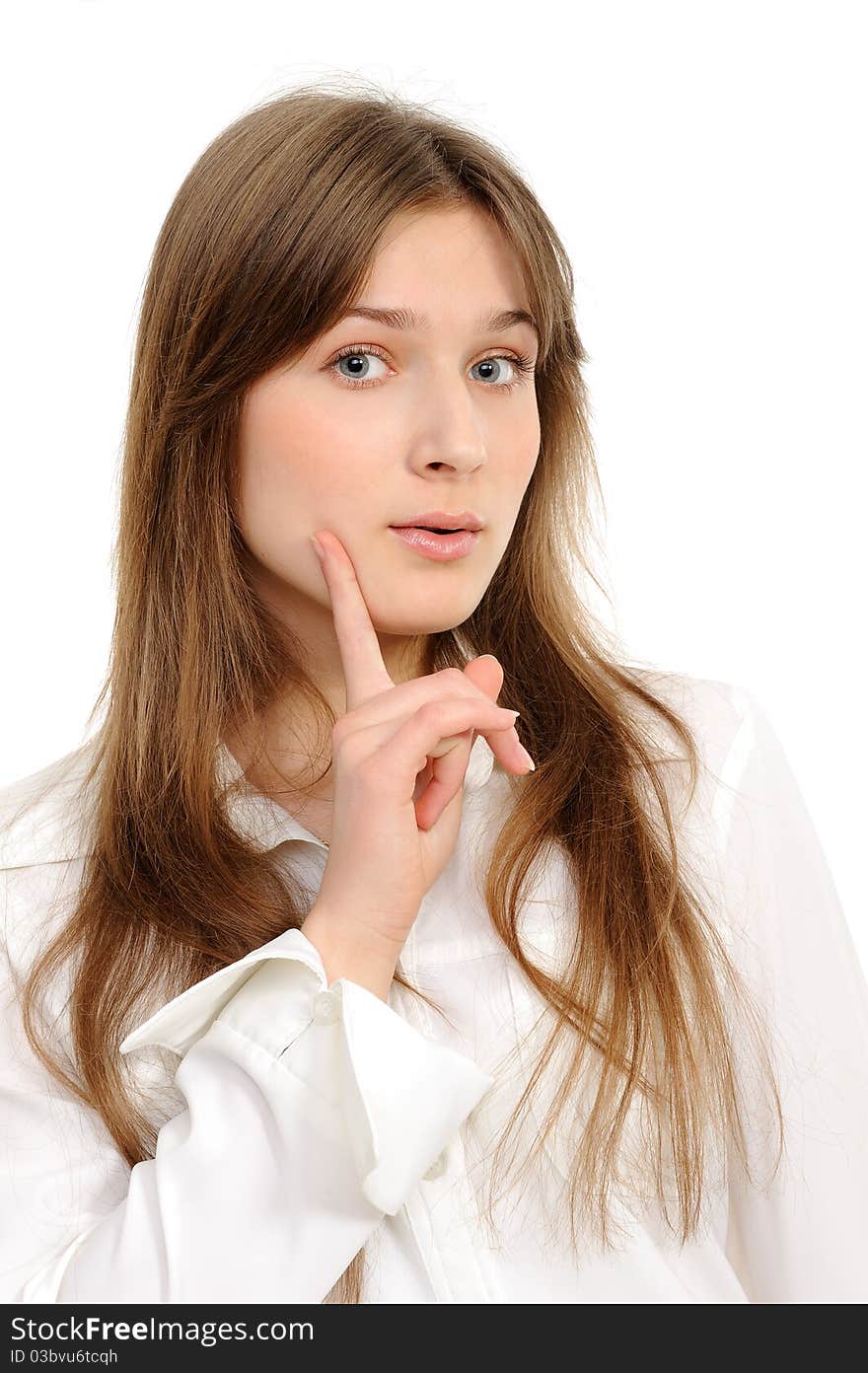 Portrait of a young woman over white background. Portrait of a young woman over white background