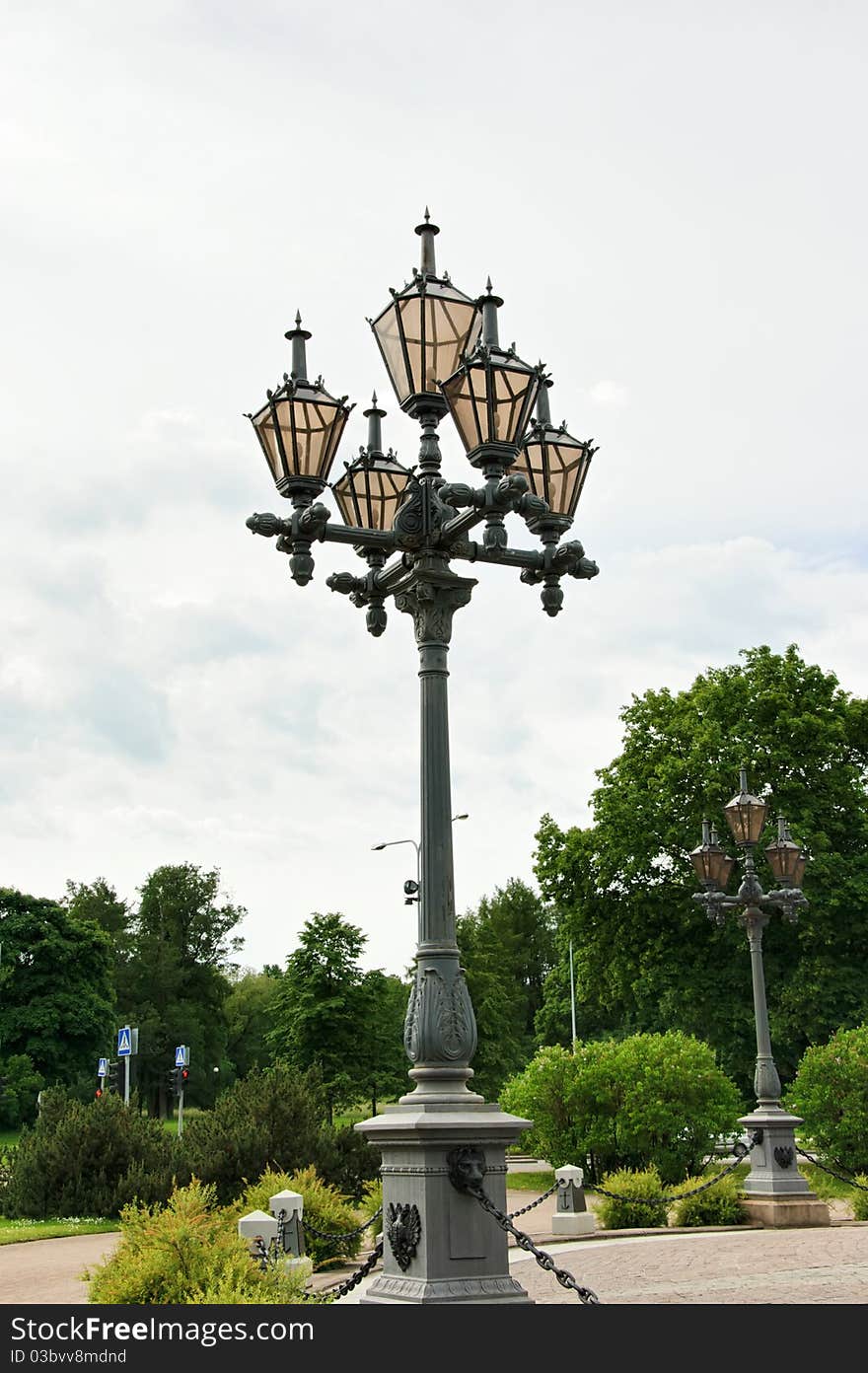 City lights of the old type in the park