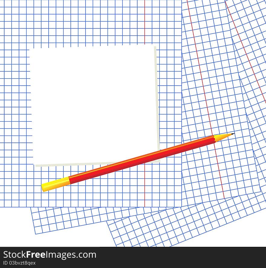 Pencil lies on the exercise book in the box