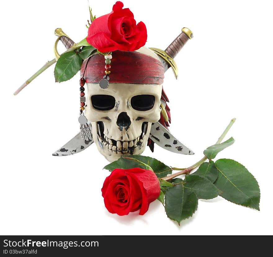 Skull And Red Rose