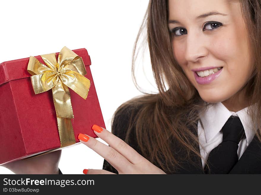 Woman Holding A Gift Red Box