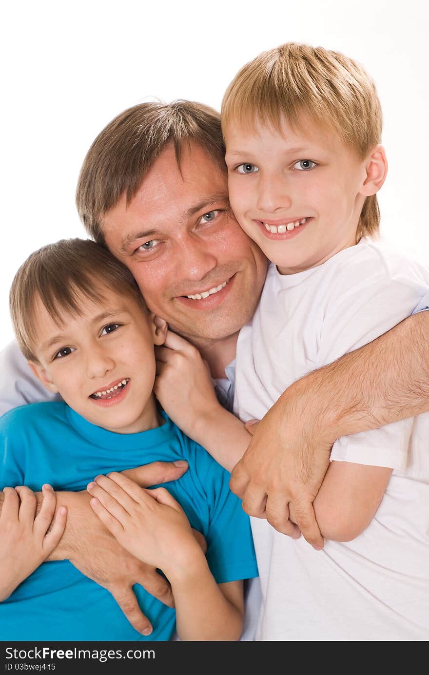 Happy dad with children