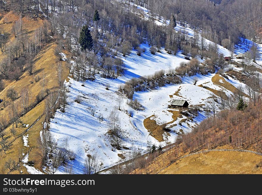 Unique cottage on snowy mountain top