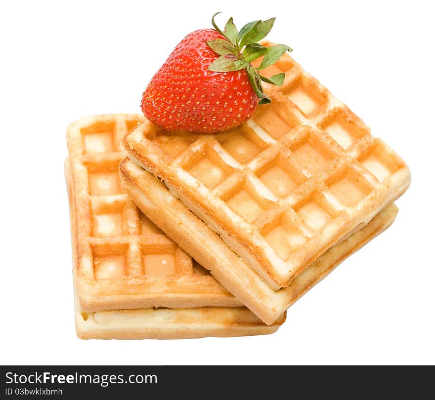 Waffles and strawberry isolated on white. Waffles and strawberry isolated on white