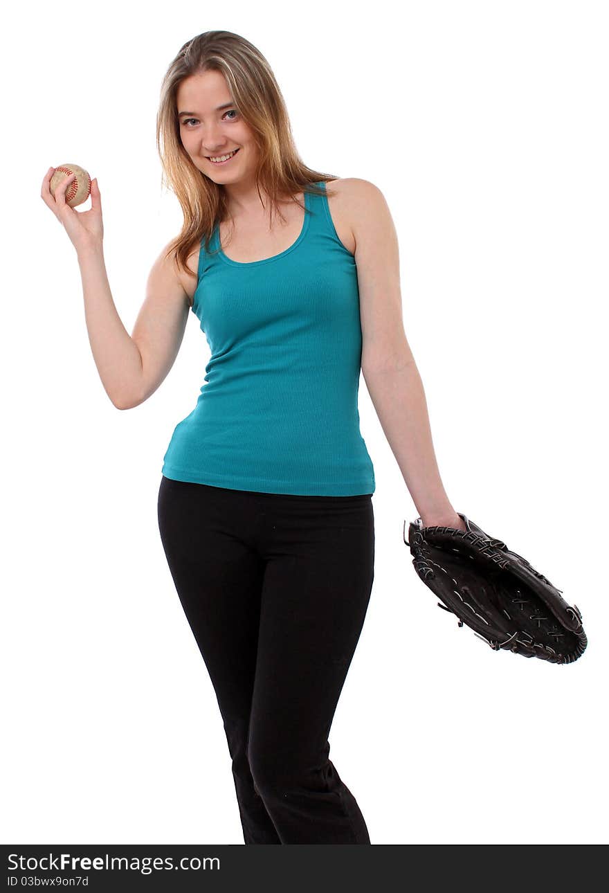 Woman with a baseball glove