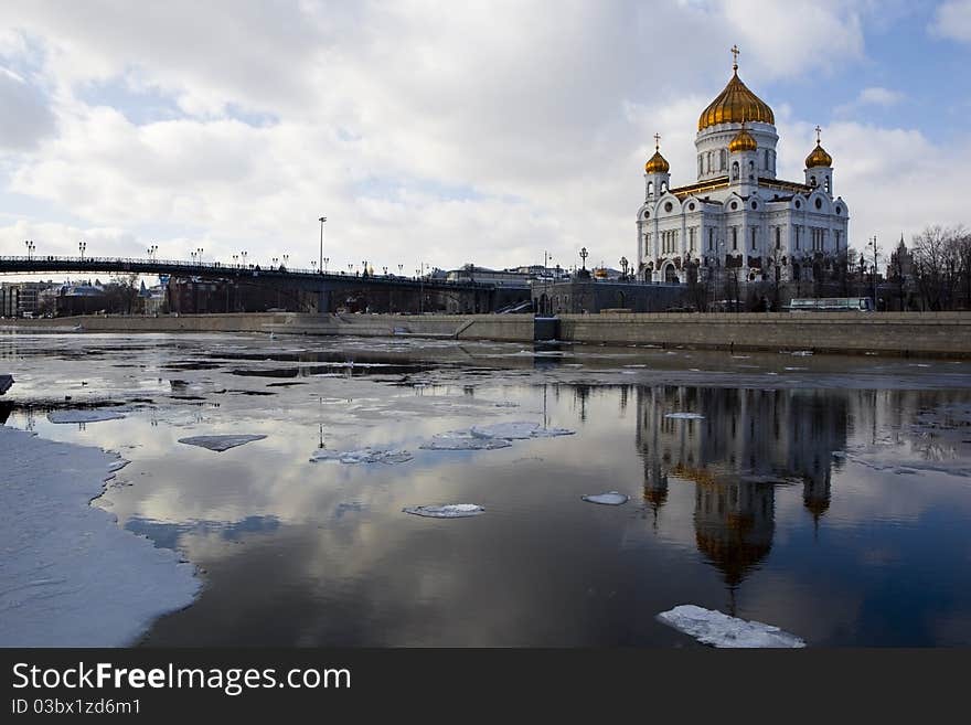 The Cathedral of Christ the Savior in Moscow at sunny day of early spring