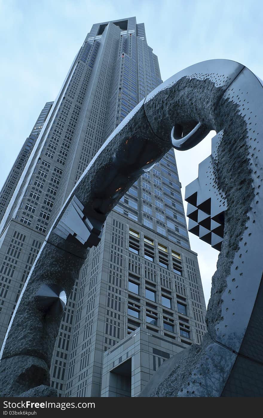 A ringed monument reminding Stargate close to Tokyo Metropolitan Government Building. A ringed monument reminding Stargate close to Tokyo Metropolitan Government Building.