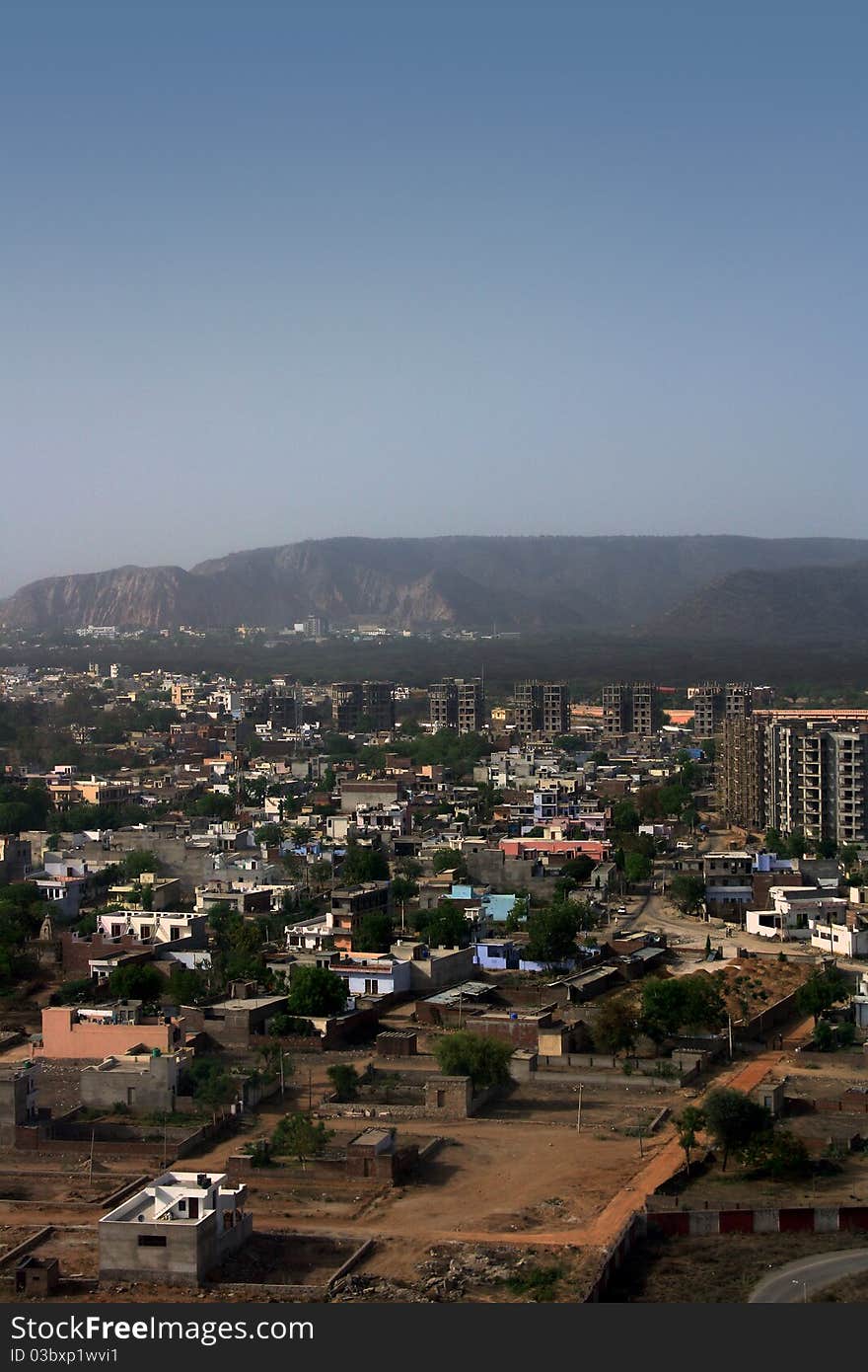 Aerial View Of Mountain Side Jaipur Indian City